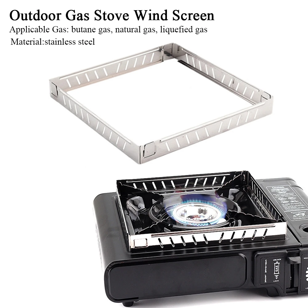 Camping Cooking Wood Stove - 屋外ガスストーブ風防ステンレス鋼折りたたみ式ストーブ風防バーナースクリーン調理バーベキューハイキングキャンプ用品