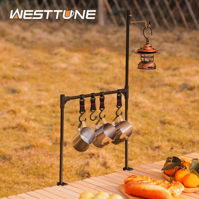 Camping Outdoor Cooking Table - Westtune屋外デスクトップ収納ラックキャンプ用食器吊りラック超軽量アルミ合金棚スタンドラックフック付き