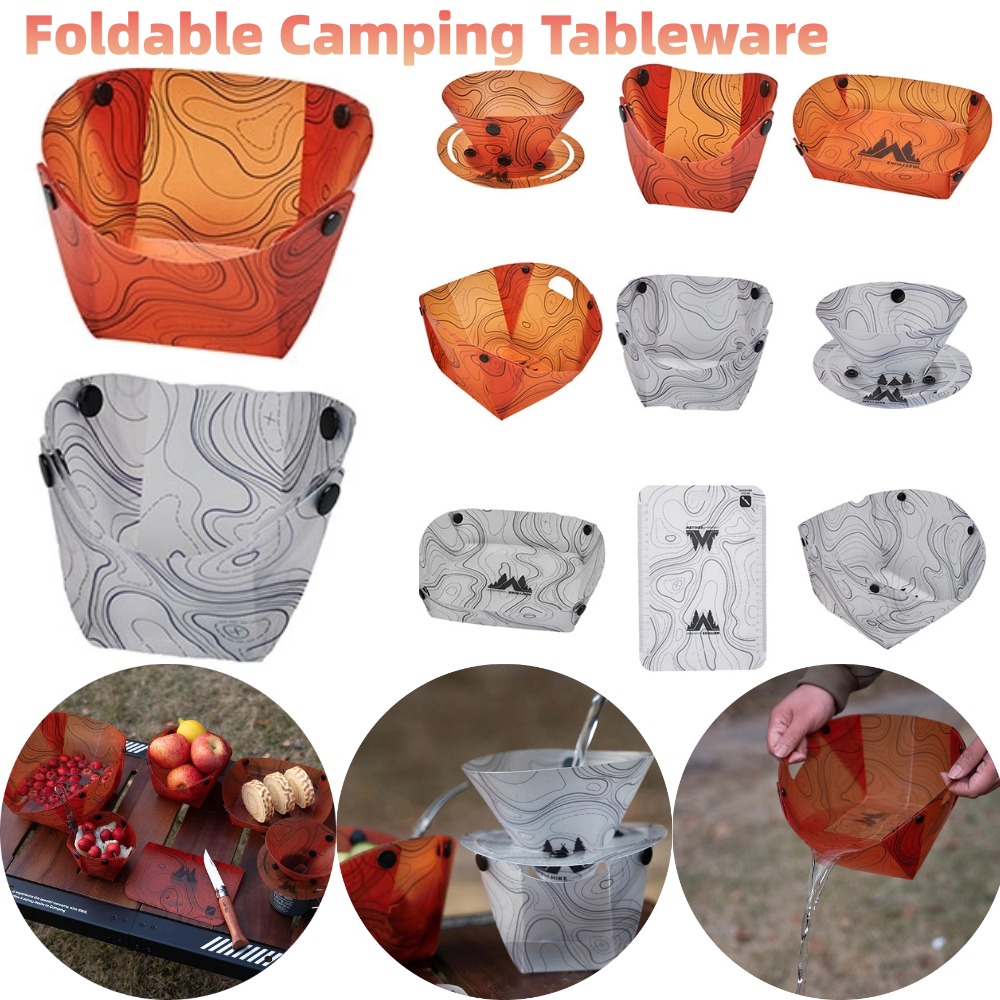 Camping Cooking Plate - 折りたたみ式キャンプ食器ポータブルボウルディナープレートコーヒーフィルター耐熱ボウルプレートセットキャンプ調理用品
