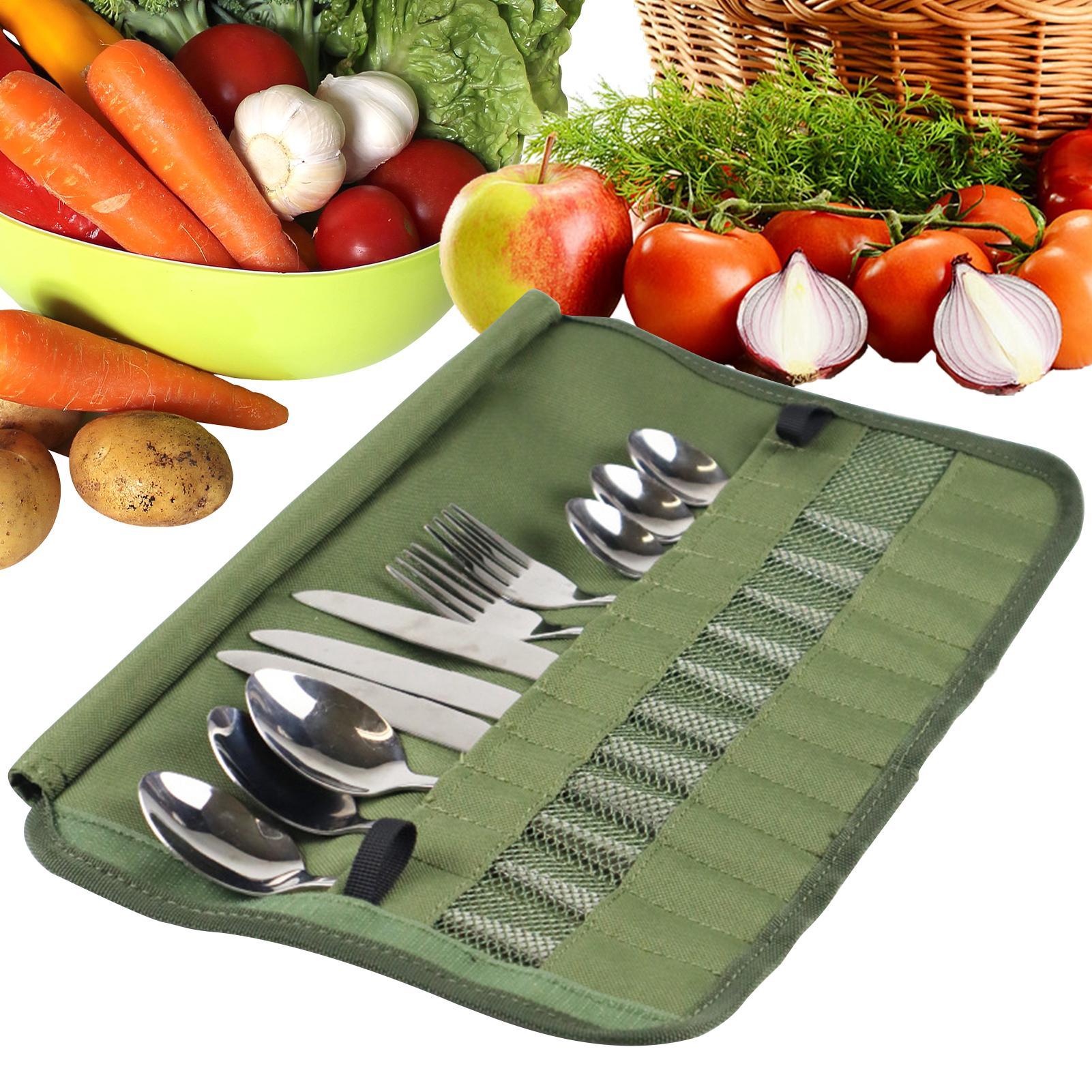 Camping Cooking Utensil Roll - キャンプ食器ロールバッグキッチン調理器具セットトラベルオーガナイザー多機能カトラリーポーチホルダーフォークスプーン