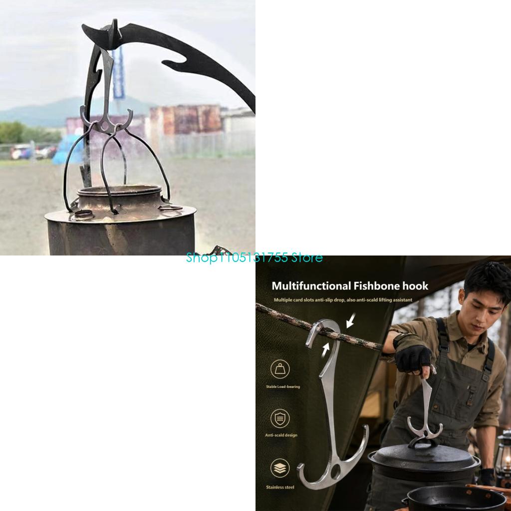 Camping Cooking Accessories - K0EF 調理エリア収納フック 袋詰めアイテム、小さな調理器具、コードの使用、日常の保管用の中央穴付き金属製キャンプパーツ