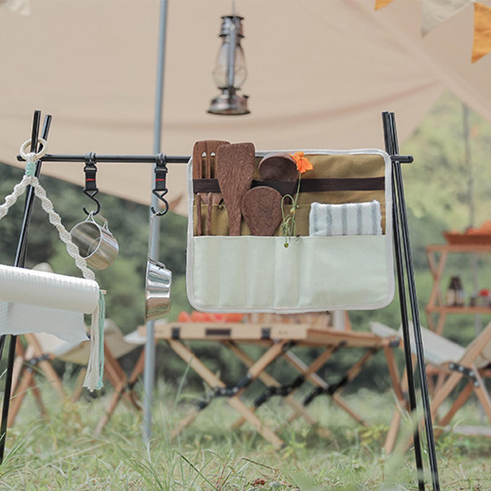 Camping Cooking Utensil Roll - 食器収納バッグ、調理器具用吊り下げ式ポータブルカトラリーロール、折りたたみ式オーガナイザー、旅行、バーベキュー、ピクニック、アウトドアキャンプ用