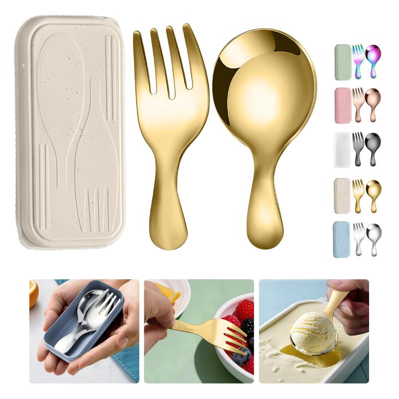 Camping Hiking Cooking - ステンレス鋼食器セットスプーンフォーク 2Pc ポータブルボックス付きアウトドアキャンプカトラリーランチハイキングキャンプ調理旅行食器
