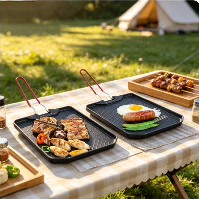 Camping Cooking Cupboard - ポータブルノンスティックグリルパン アウトドアキャンプ用スキレット ガスコンロや家庭用で簡単に洗えるベーキングパン