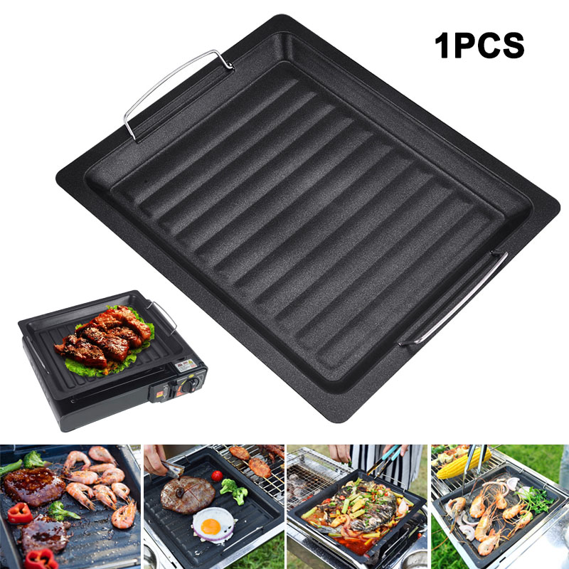 Camping Hiking Cooking - 屋外用厚い四角グリルパン 2つのハンドル付き ポータブルノンスティックグリルパン ベーキングトレイ 外出用 バーベキュー