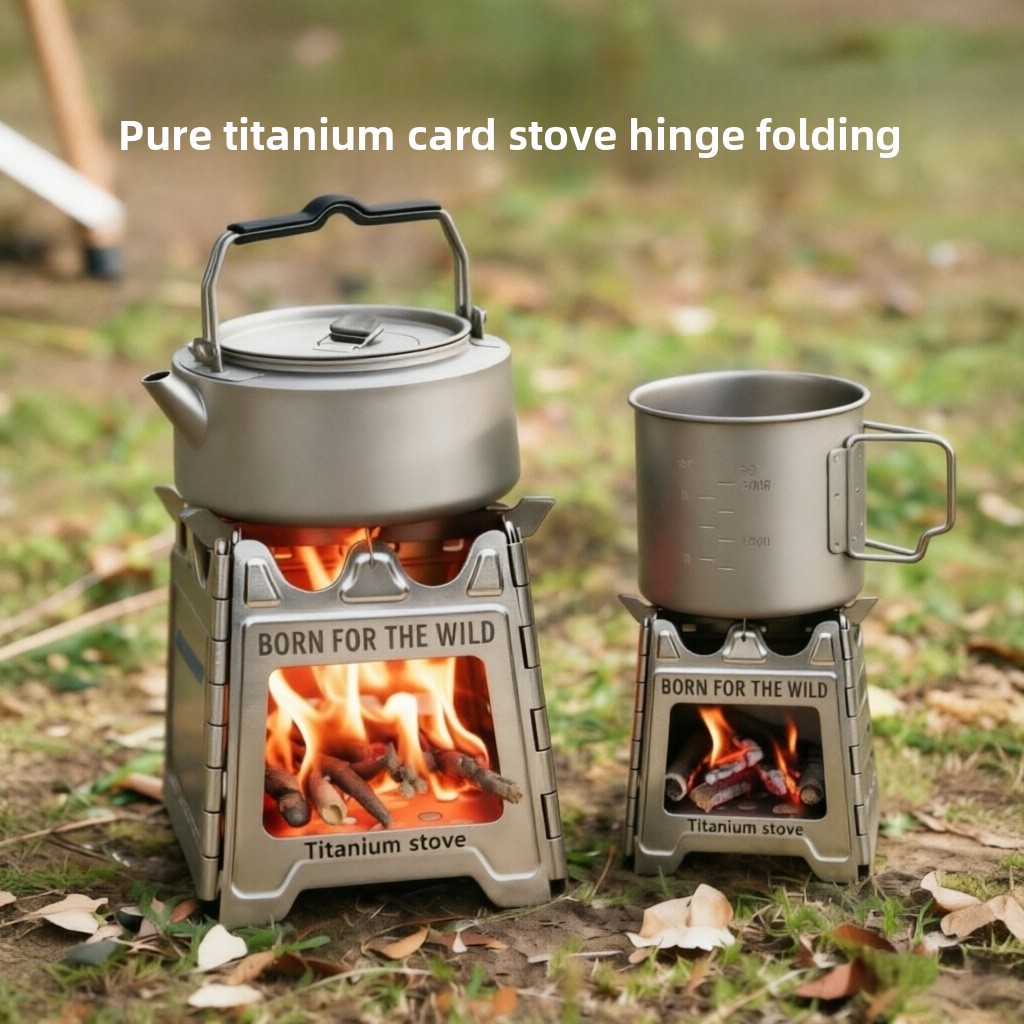 Camping Cooking Wood Stove - TiForge コンパクト折りたたみ式チタン製ウッドストーブ アウトドアキャンプ用調理器具 ピクニック用薪ストーブ キャンプアクセサリーおよび装備
