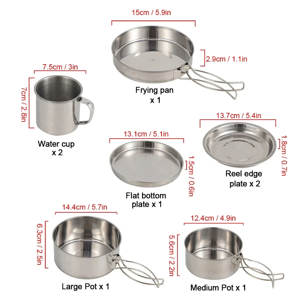 Camping Cooking Plate - 8個のキャンプ調理器具セット ステンレス鋼 ポータブル アウトドア調理鍋 フラットポット プレートとカップ付き