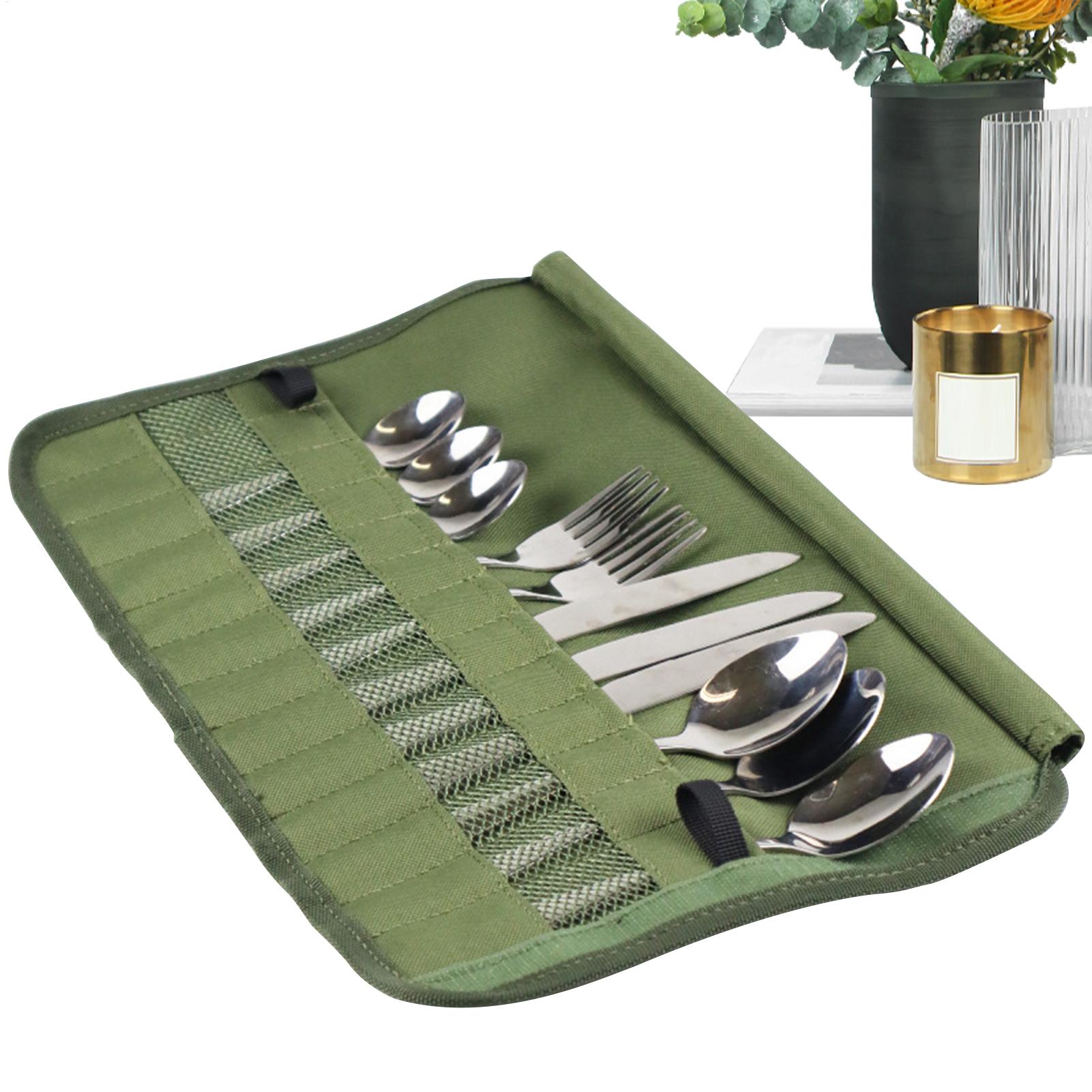 Camping Cooking Utensil Roll - キャンプ食器ロールバッグキャンプ旅行調理器具オーガナイザー多機能カトラリーポーチホルダーフォークスプーン箸