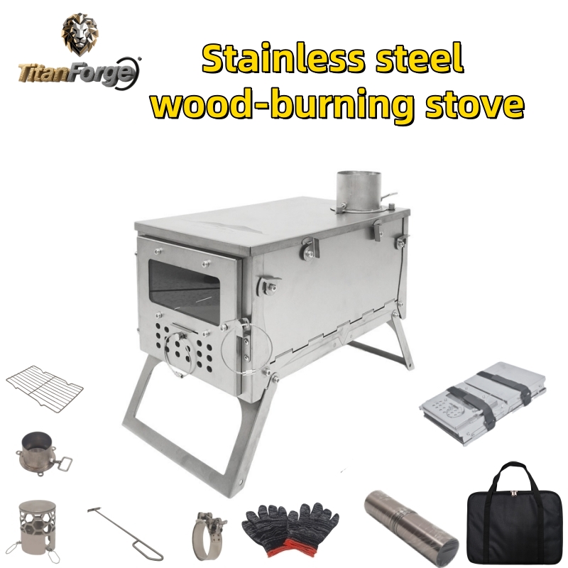 Camping Cooking Wood Stove - 折りたたみ式薪ストーブ、ステンレス製で持ち運び可能かつ軽量、ハイキング、アウトドアキャンプテント、薪暖房ストーブ、狩猟や釣りに最適