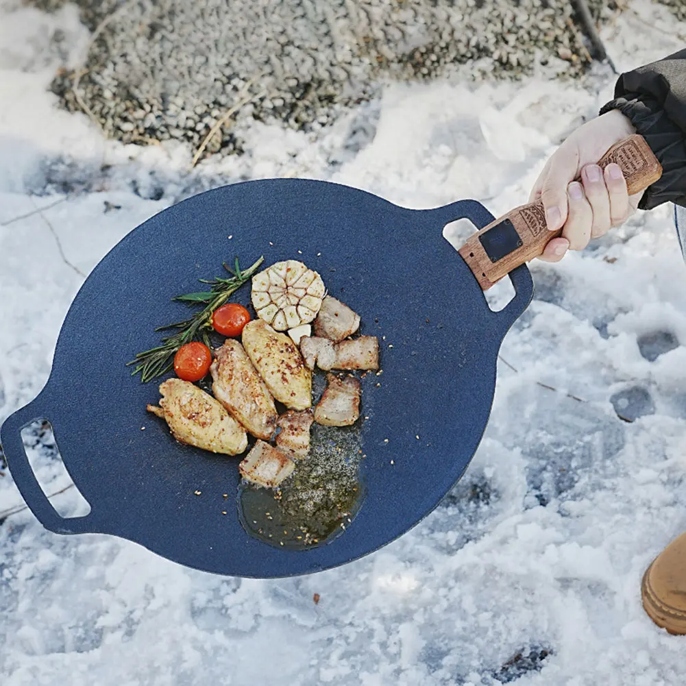 Camping Cooking Set Detachable Handle - 1個入り アウトドア用天然木製グリルパンハンドル 取り外し可能 耐熱性 防熱グリップ BBQプレートクリップ