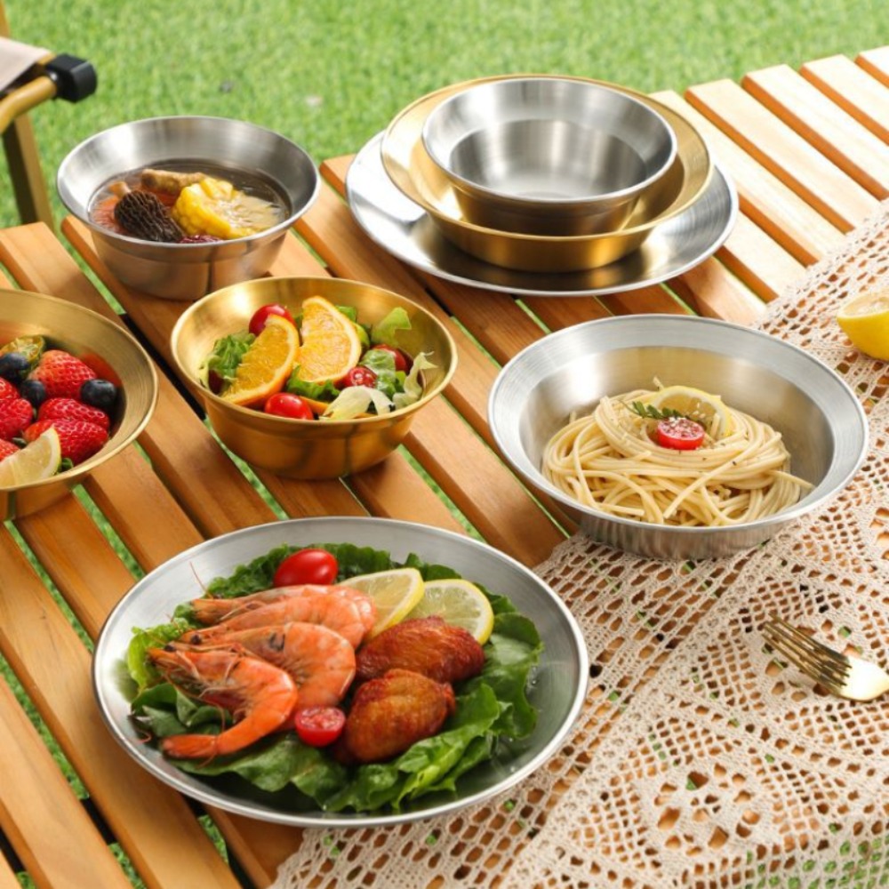 Camping Cooking Plate - ステンレス製カトラリーセット、プレートとボウルのキャンプセット（家庭用） | キャンプ、ハイキング、ビーチ、アウトドア用