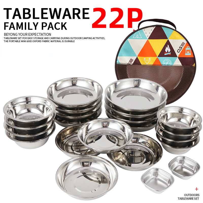Camping Cooking Plate - 新しいキャンプ用調理器具ポータブルダイニングプレートセット22点セット、アウトドアキャンプ食器、セルフドライビングBBQプレート、家庭用スープポット、ボウル、プレートセット