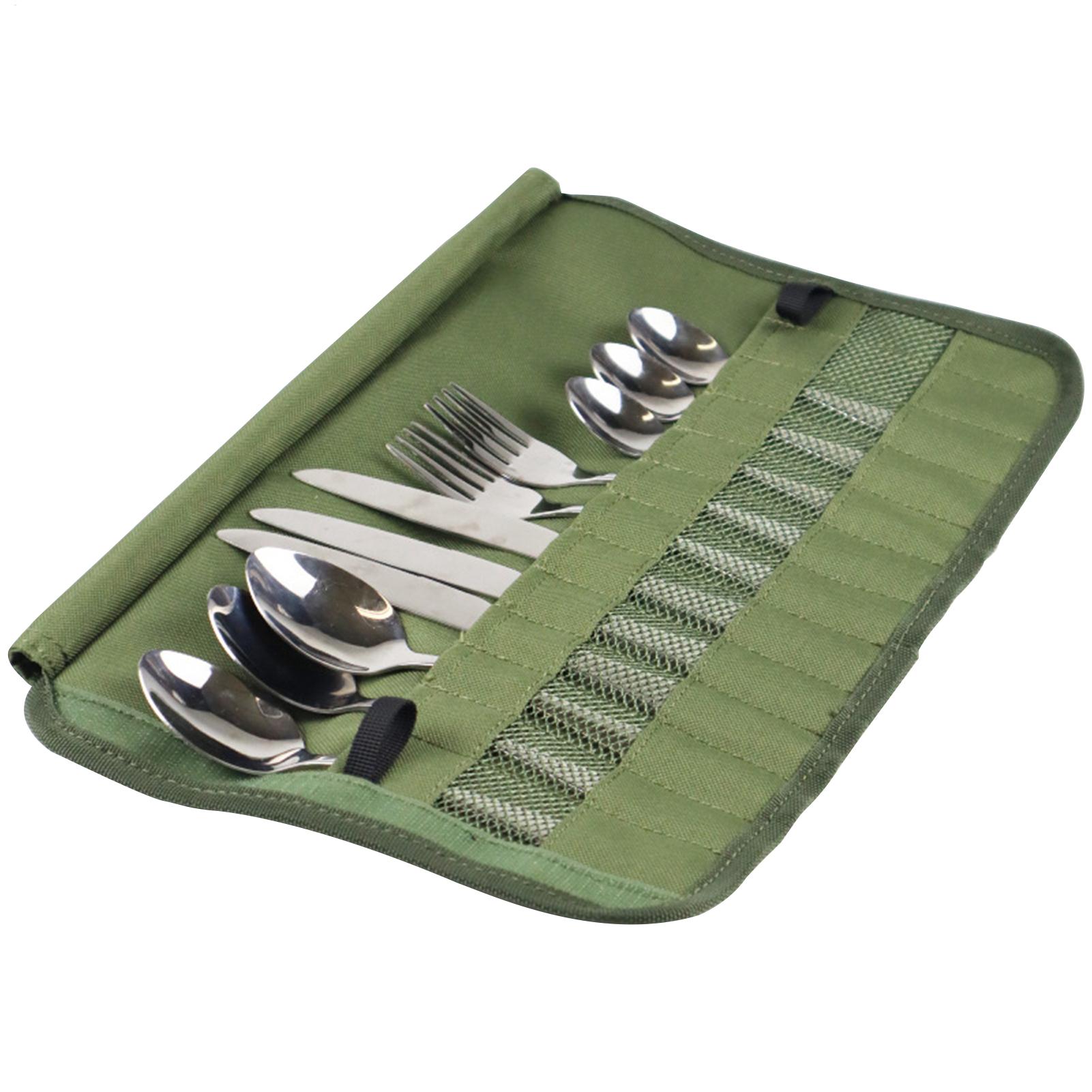 Camping Cooking Utensil Roll - キャンプ用カトラリーロールバッグ キッチン調理器具セット トラベルオーガナイザー 多機能カトラリーポーチホルダー フォーク スプーン