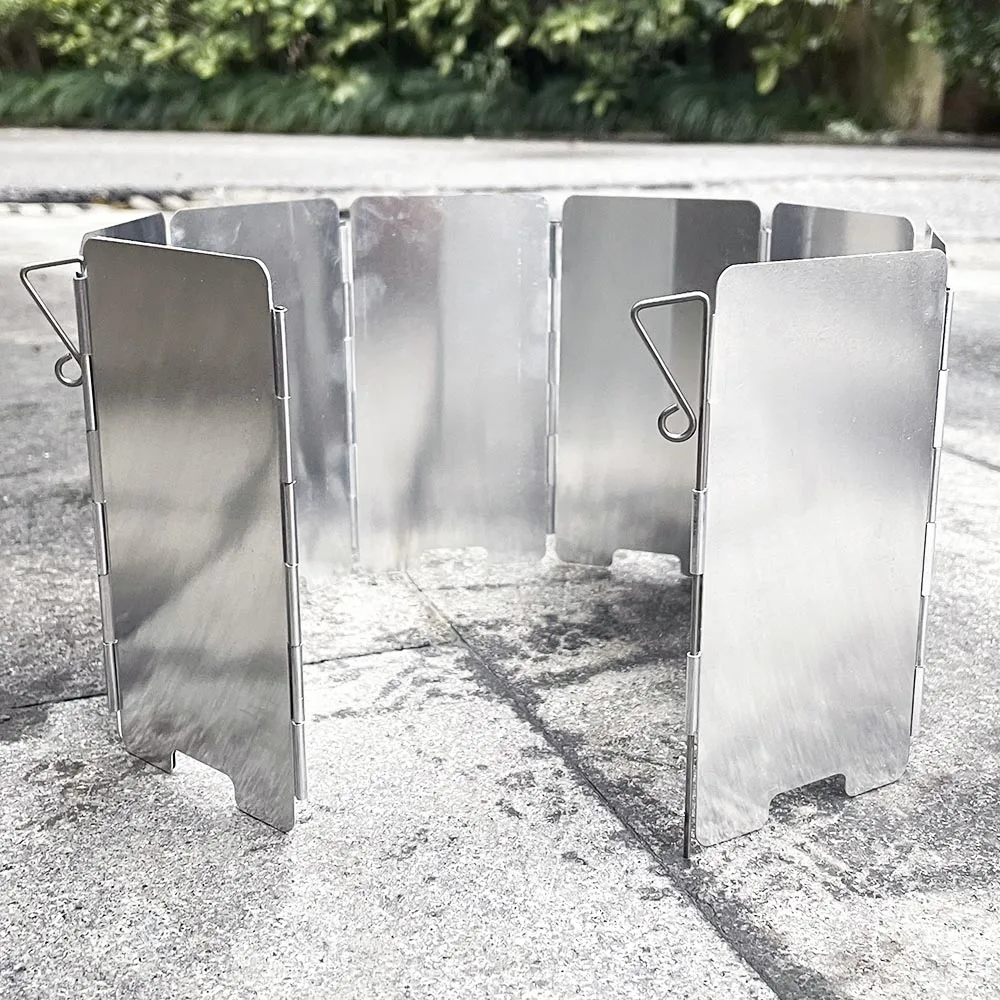 Camping Cooking Plate - 折りたたみ式ガスストーブフロントガラス、屋外キャンプ調理、バーベキューグリル、防風鉄板、アルミニウム合金、風防、9プレート