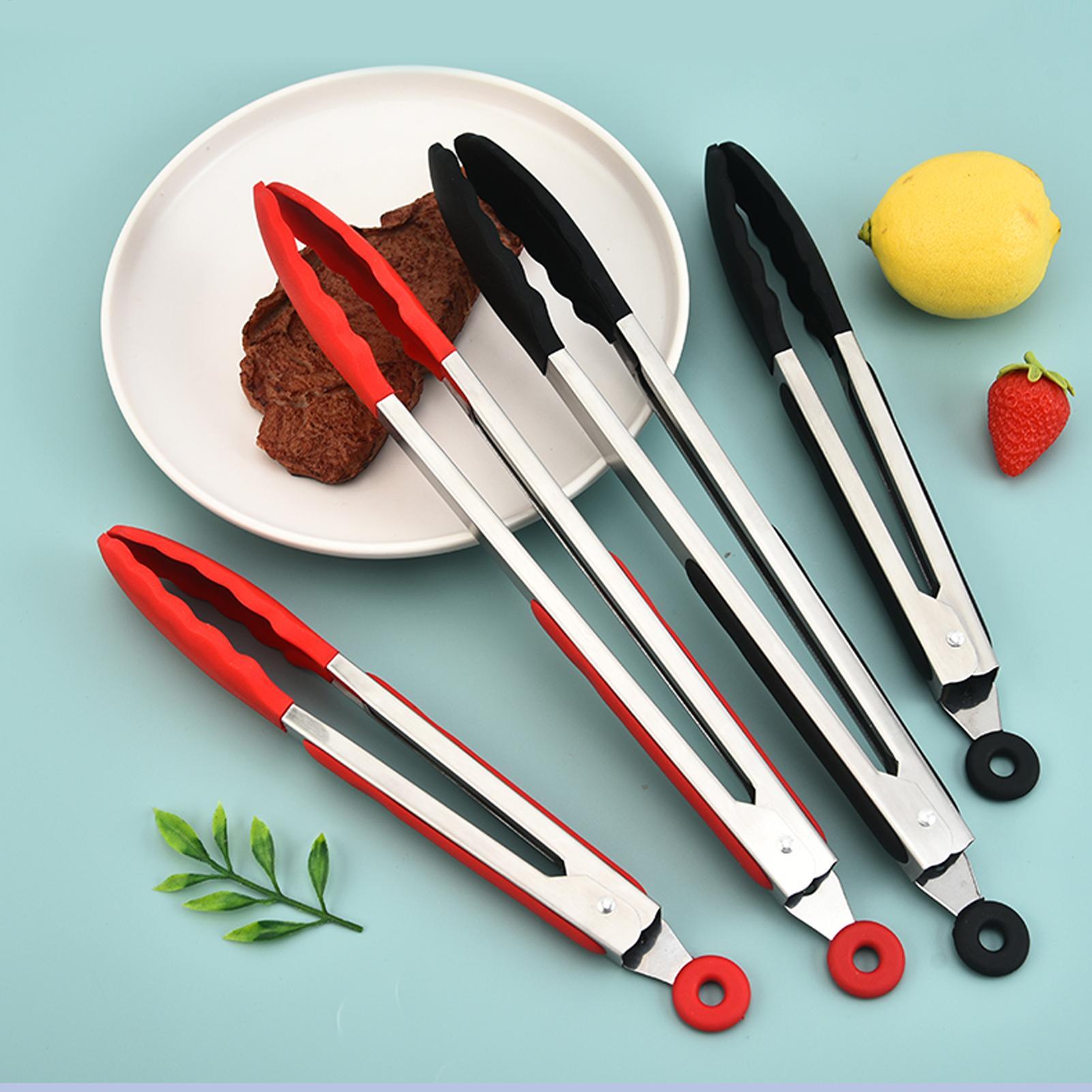 Camping Cooking Tips - 調理用トング 3 個 滑り止め調理器具 ステンレス鋼グリルトング シリコンチップ付き