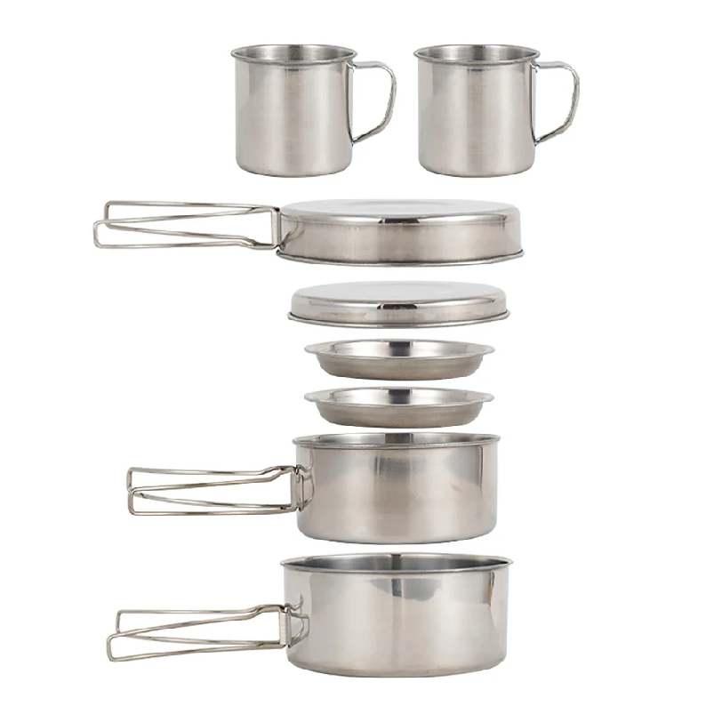 8個/セット キャンプ調理器具セット ステンレス製調理鍋とフ - Camping Cooking Hob のレビューと価格