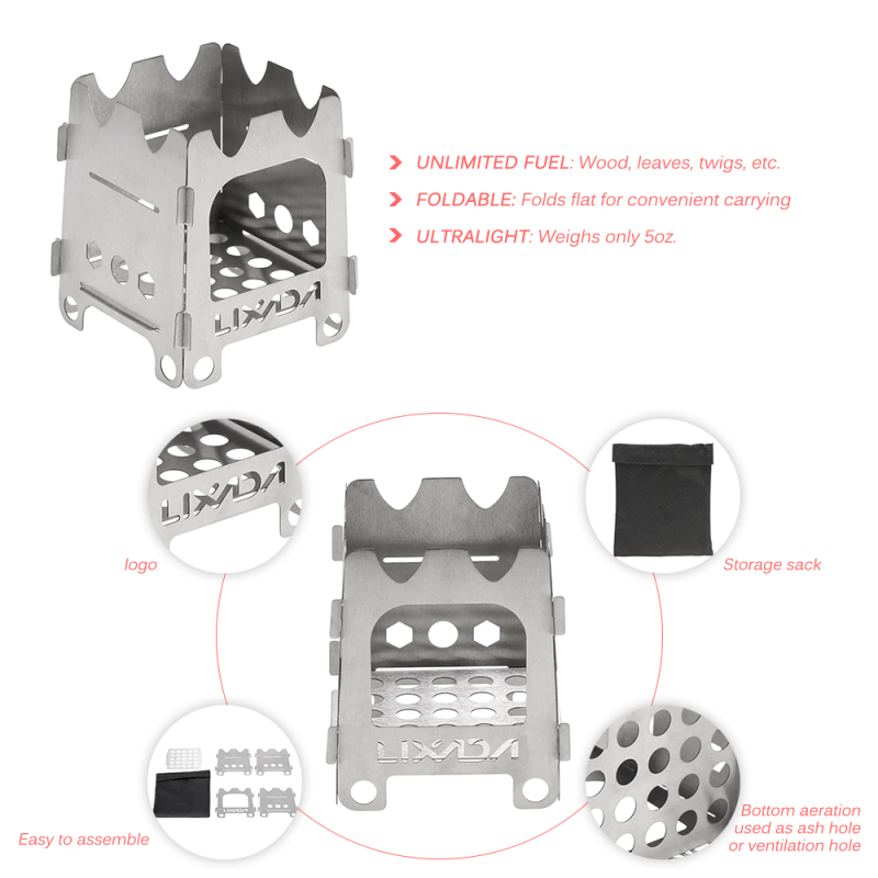 Lixada-ポータブルチタンおよびステンレス鋼の屋外キャン - Camping Cooking Wood Stove のレビューと価格