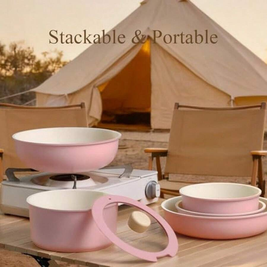19点セット ノンスティック鍋フライパンセット、着脱式ハンド - Camping Cooking Set Detachable Handle のレビューと価格