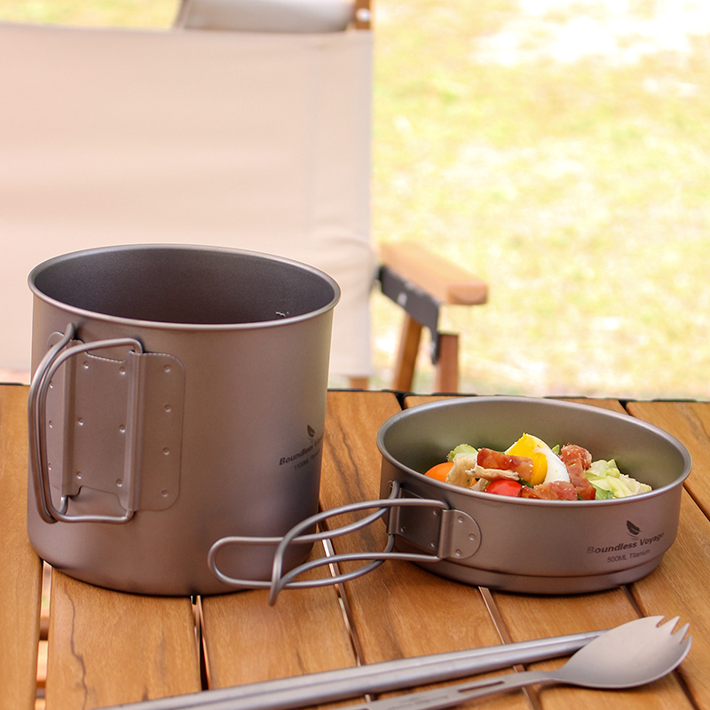 キャンプ用チタンカップパンセット,屋外調理用ポット,焦げ付き - Camping Cooking Cupboard のレビューと価格