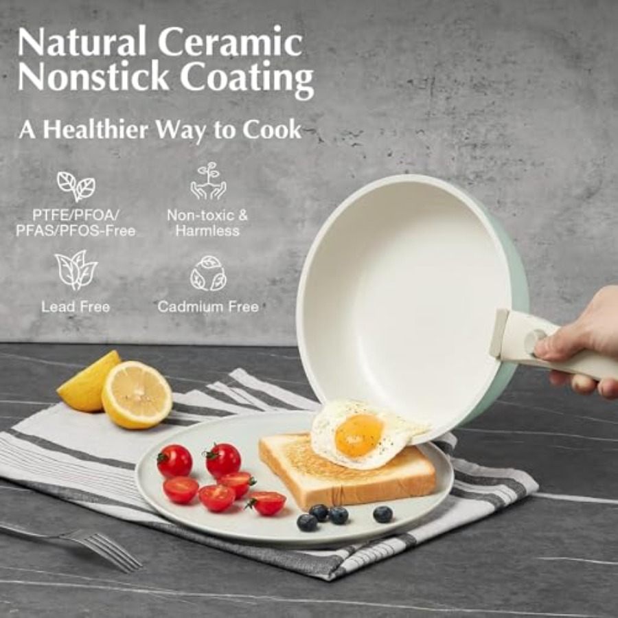 セラミック製鍋とフライパンセット ノンスティック グリーン、 - Camping Cooking Set Detachable Handle のレビューと価格