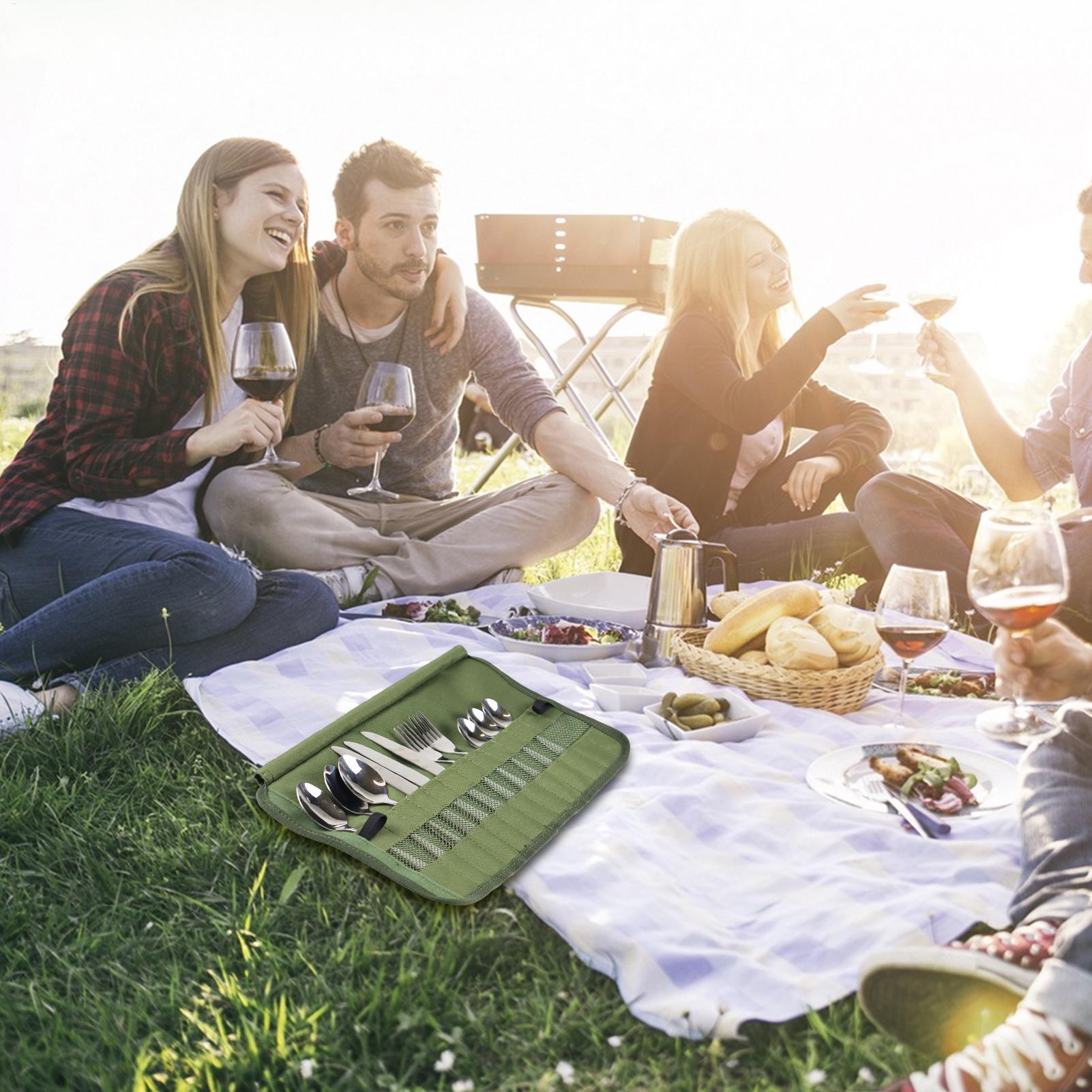 キャンプ食器ロールバッグキッチン調理器具セットトラベルオーガ - Camping Cooking Utensil Roll のレビューと価格