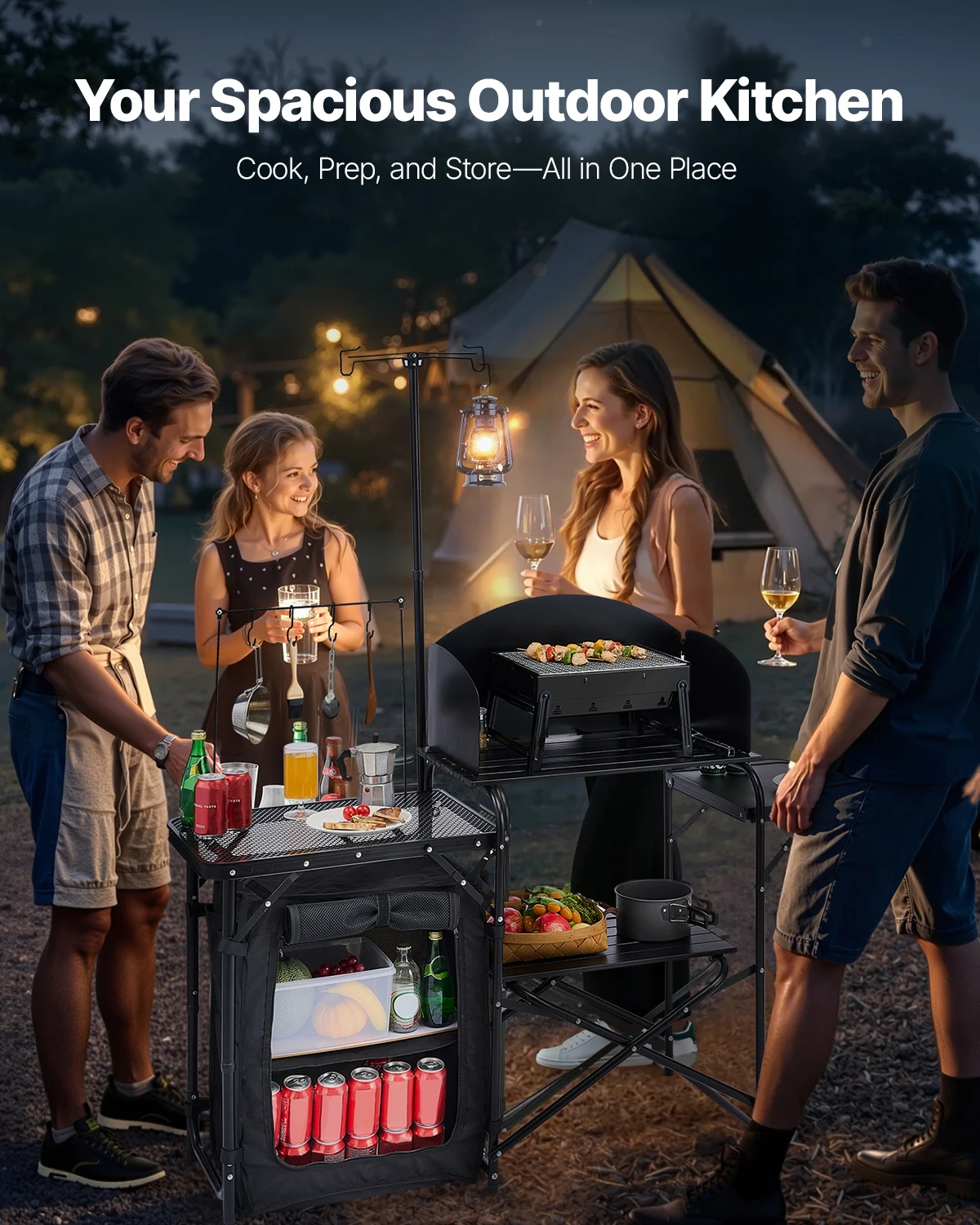折りたたみ式キャンプテーブル アウトドア キャンプ キッチン - Camping Cooking Cupboard のレビューと価格