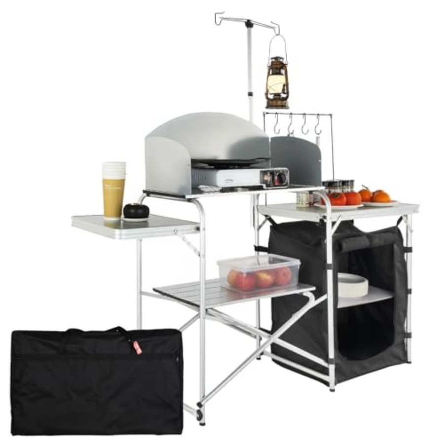 キャンプキッチンテーブル、折りたたみ式屋外調理台、収納キャリ - Camping Cooking Cupboard のレビューと価格