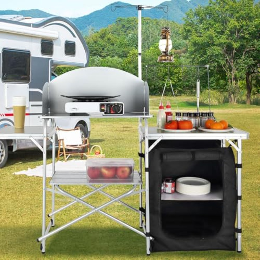 キャンプキッチンテーブル、折りたたみ式屋外調理台、収納キャリ - Camping Cooking Cupboard のレビューと価格