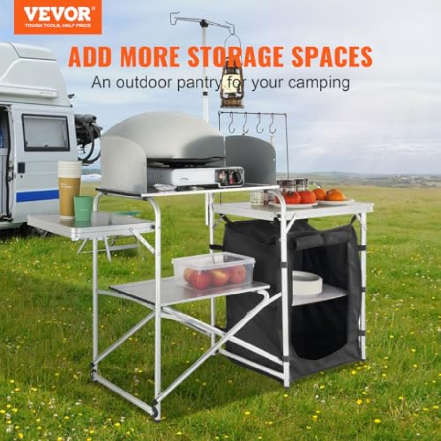 キャンプキッチンテーブル、折りたたみ式屋外調理台、収納キャリ - Camping Cooking Cupboard のレビューと価格