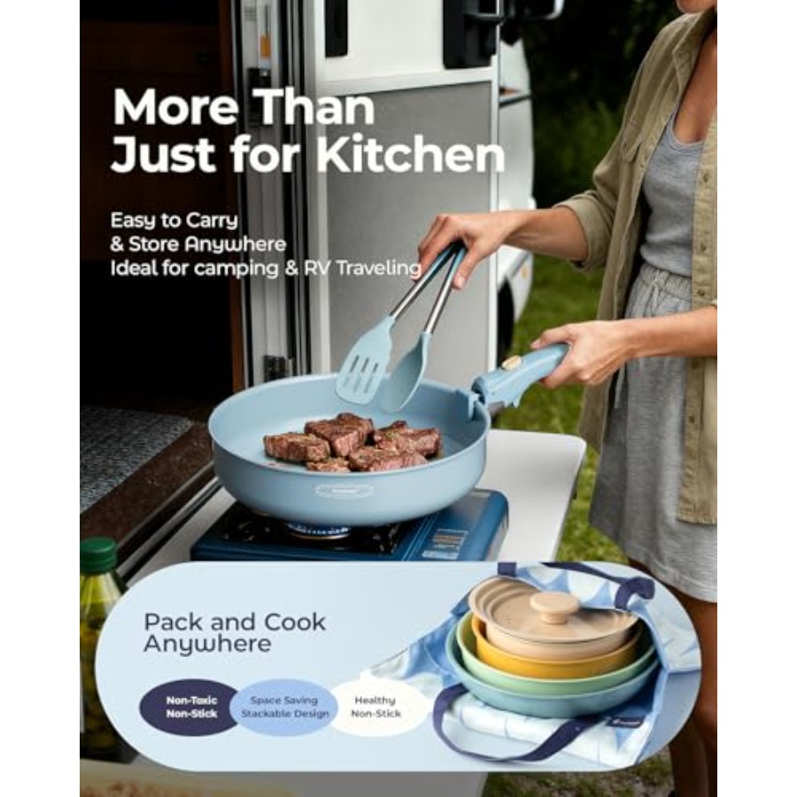 セラミック調理器具セット、取り外し可能なハンドル付き鍋とフラ - Camping Cooking Set Detachable Handle のレビューと価格