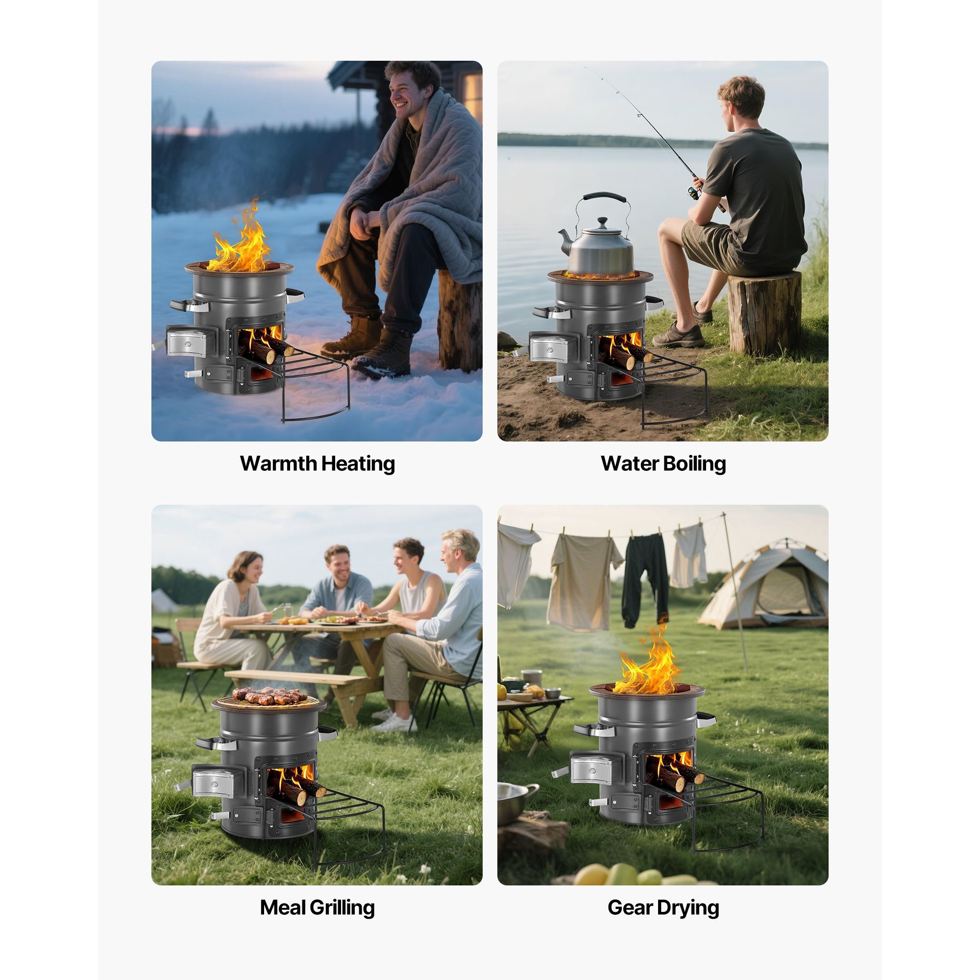 キャンプ用ロケットストーブ、携帯用薪ストーブ（キャリーバッグ - Camping Cooking Wood Stove のレビューと価格