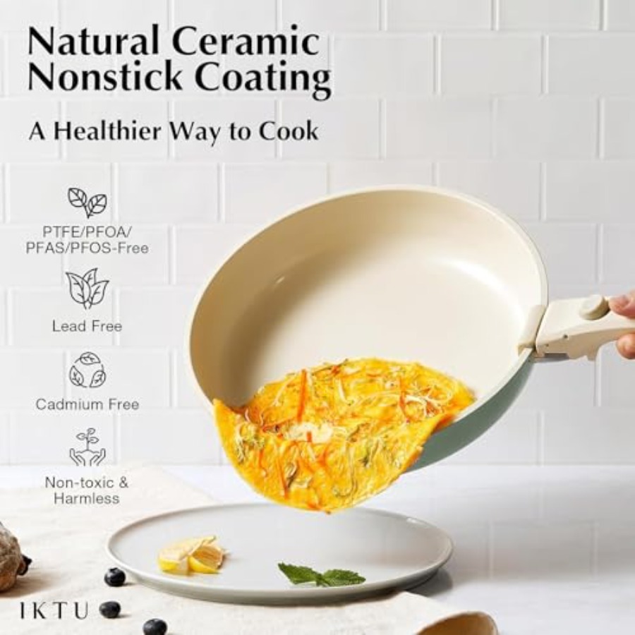 セラミック製鍋とフライパンセット ノンスティック グリーン、 - Camping Cooking Set Detachable Handle のレビューと価格