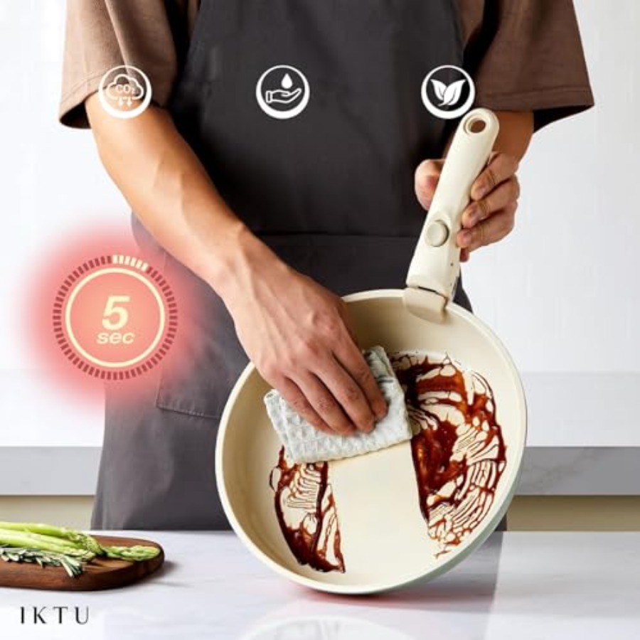 セラミック製鍋とフライパンセット ノンスティック グリーン、 - Camping Cooking Set Detachable Handle のレビューと価格