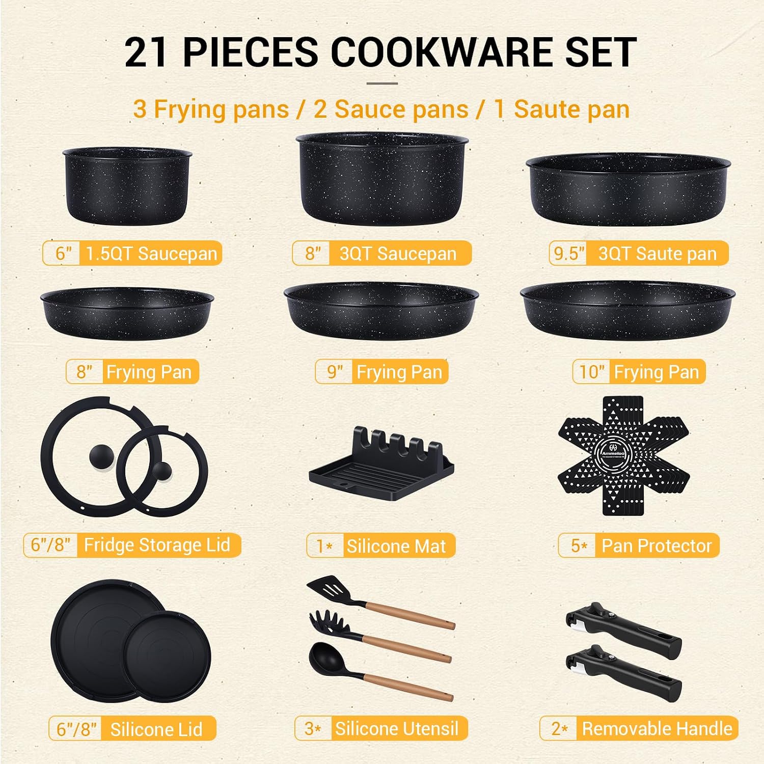 21点セット ノンスティック鍋フライパンセット セラミック製 - Camping Cooking Set Detachable Handle のレビューと価格