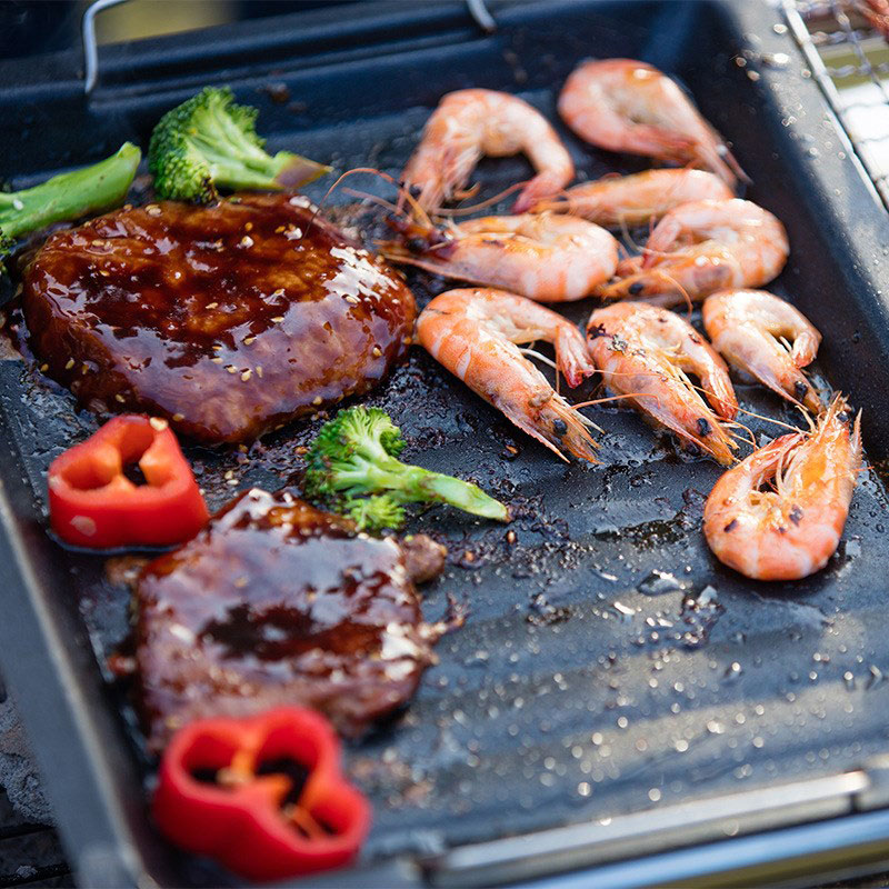 屋外用厚い四角グリルパン 2つのハンドル付き ポータブルノン - Camping Hiking Cooking のレビューと価格