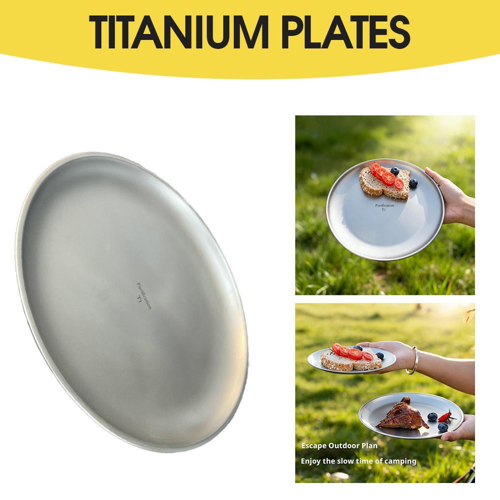 純チタンキャンププレート超軽量ポータブルラウンドつや消し皿生 - Camping Cooking Plate のレビューと価格