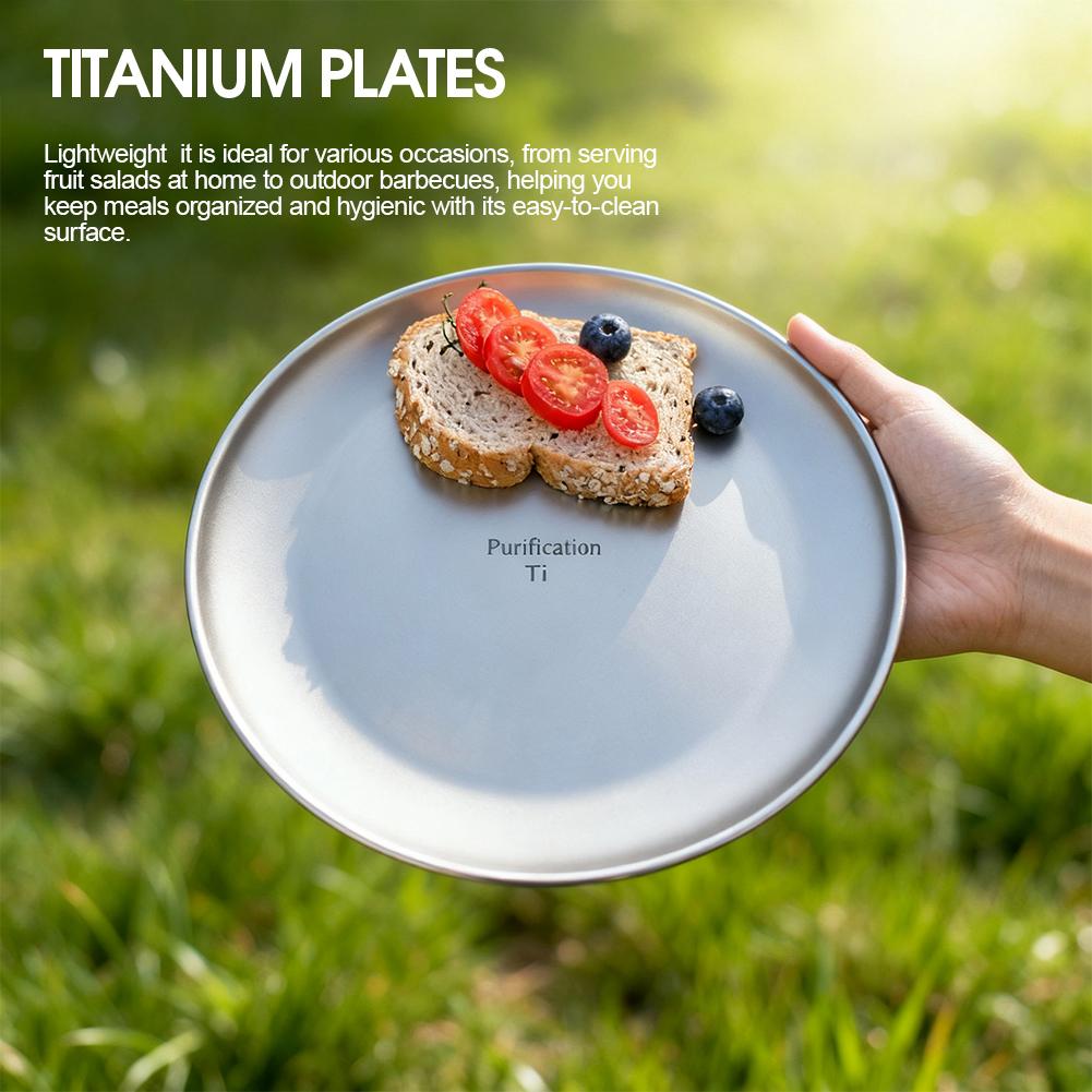 純チタンキャンププレート超軽量ポータブルラウンドつや消し皿生 - Camping Cooking Plate のレビューと価格