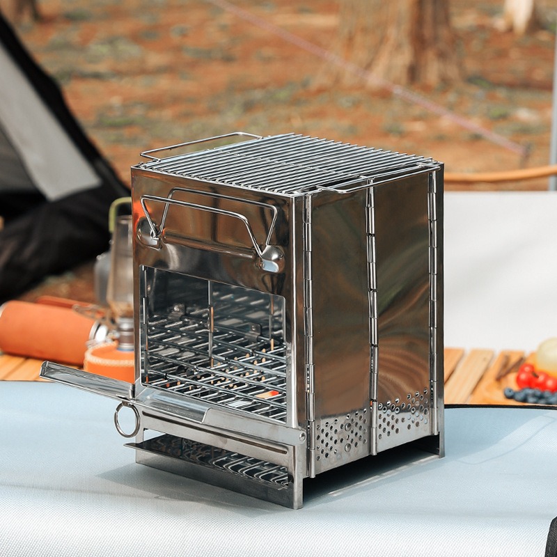 屋外超軽量ポータブル折りたたみ式ステンレス鋼バーベキュースト - Camping Cooking Wood Stove のレビューと価格