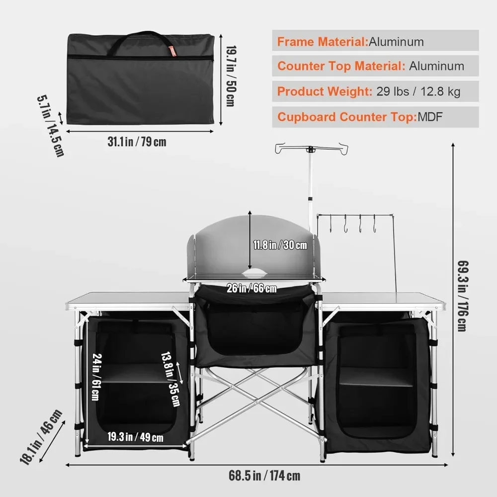キャンプ用キッチンテーブル、折りたたみ式アウトドアクッキング - Camping Cooking Cupboard のレビューと価格