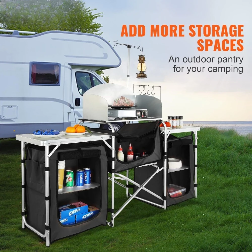 キャンプ用キッチンテーブル、折りたたみ式アウトドアクッキング - Camping Cooking Cupboard のレビューと価格