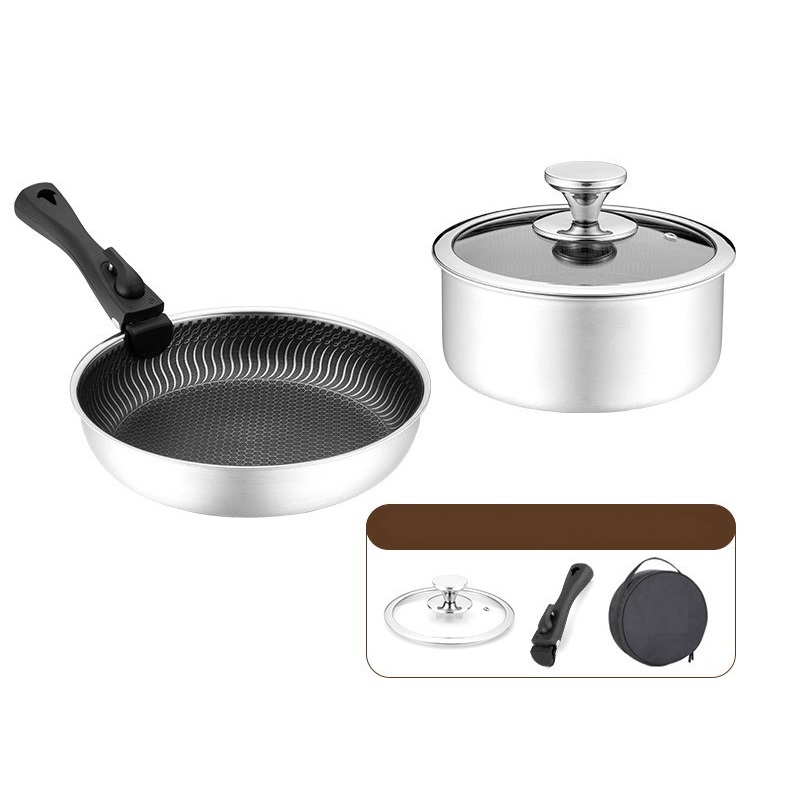 6点セット 3層構造 ステンレス製調理器具セット ハイブリッ - Camping Cooking Set Detachable Handle のレビューと価格