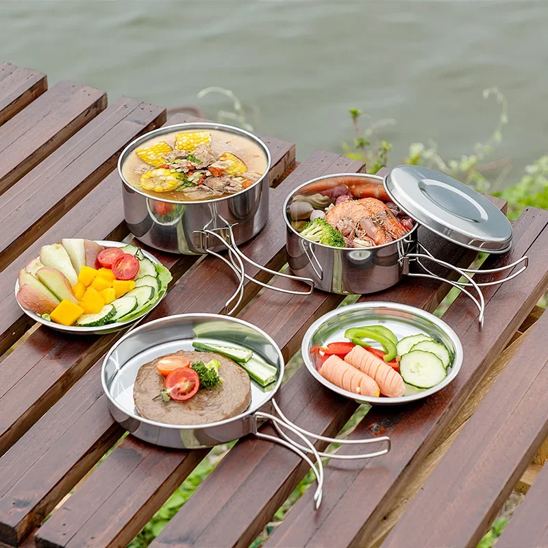 8個のキャンプ調理器具セット ステンレス鋼 ポータブル アウ - Camping Cooking Plate のレビューと価格