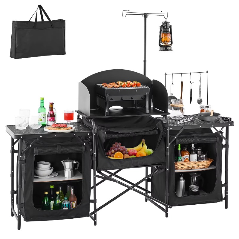 【人気】VEVOR キャンプキッチンテーブル アルミニウム製 - Camping Cooking Cupboard のレビューと価格