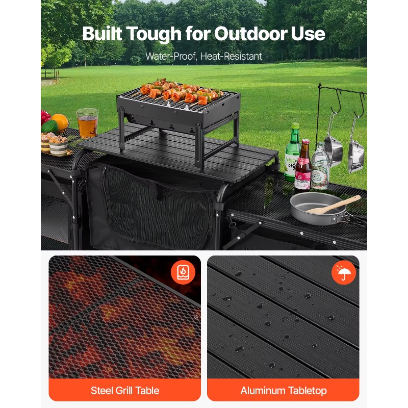 【人気】VEVOR キャンプキッチンテーブル アルミニウム製 - Camping Cooking Cupboard のレビューと価格