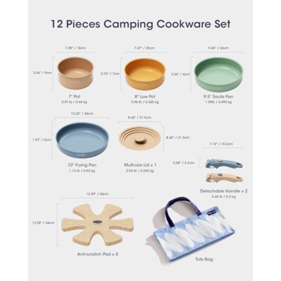 セラミック調理器具セット、取り外し可能なハンドル付き鍋とフラ - Camping Cooking Set Detachable Handle のレビューと価格