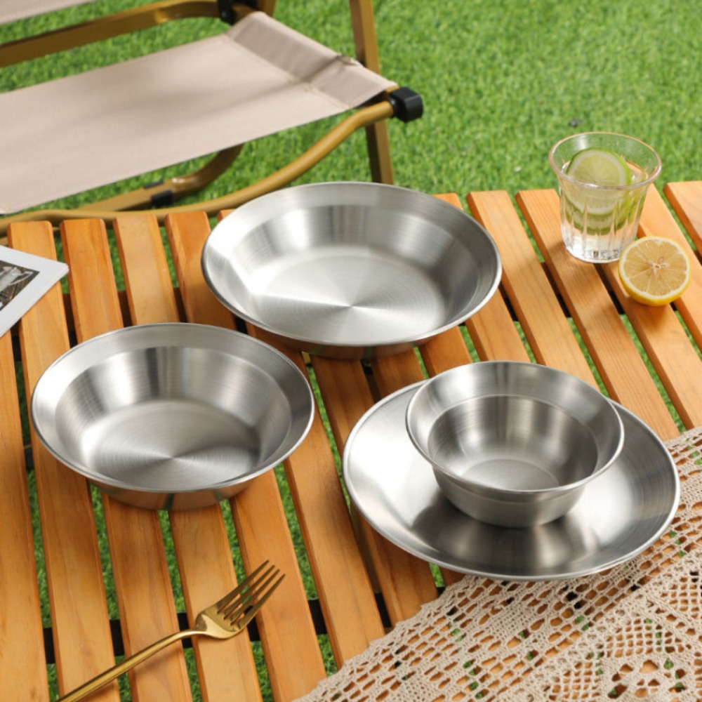 ステンレス製カトラリーセット、プレートとボウルのキャンプセッ - Camping Cooking Plate のレビューと価格