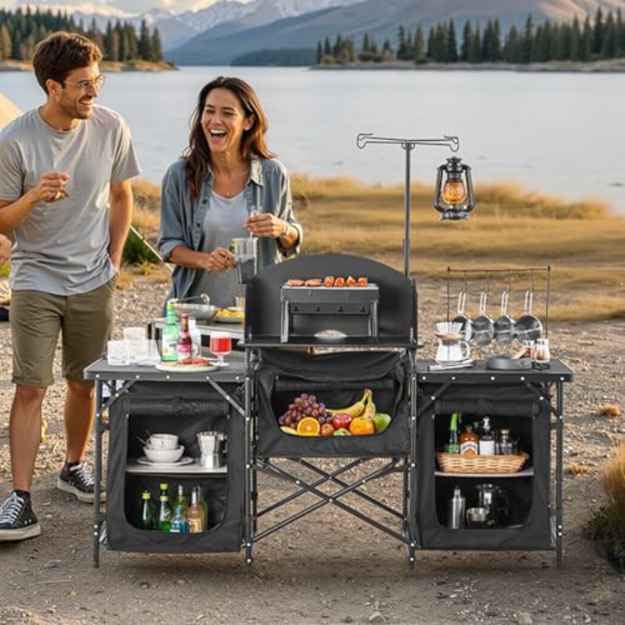 キャンプキッチンテーブル、屋外キャンプクッキングテーブル、3 - Camping Cooking Cupboard のレビューと価格