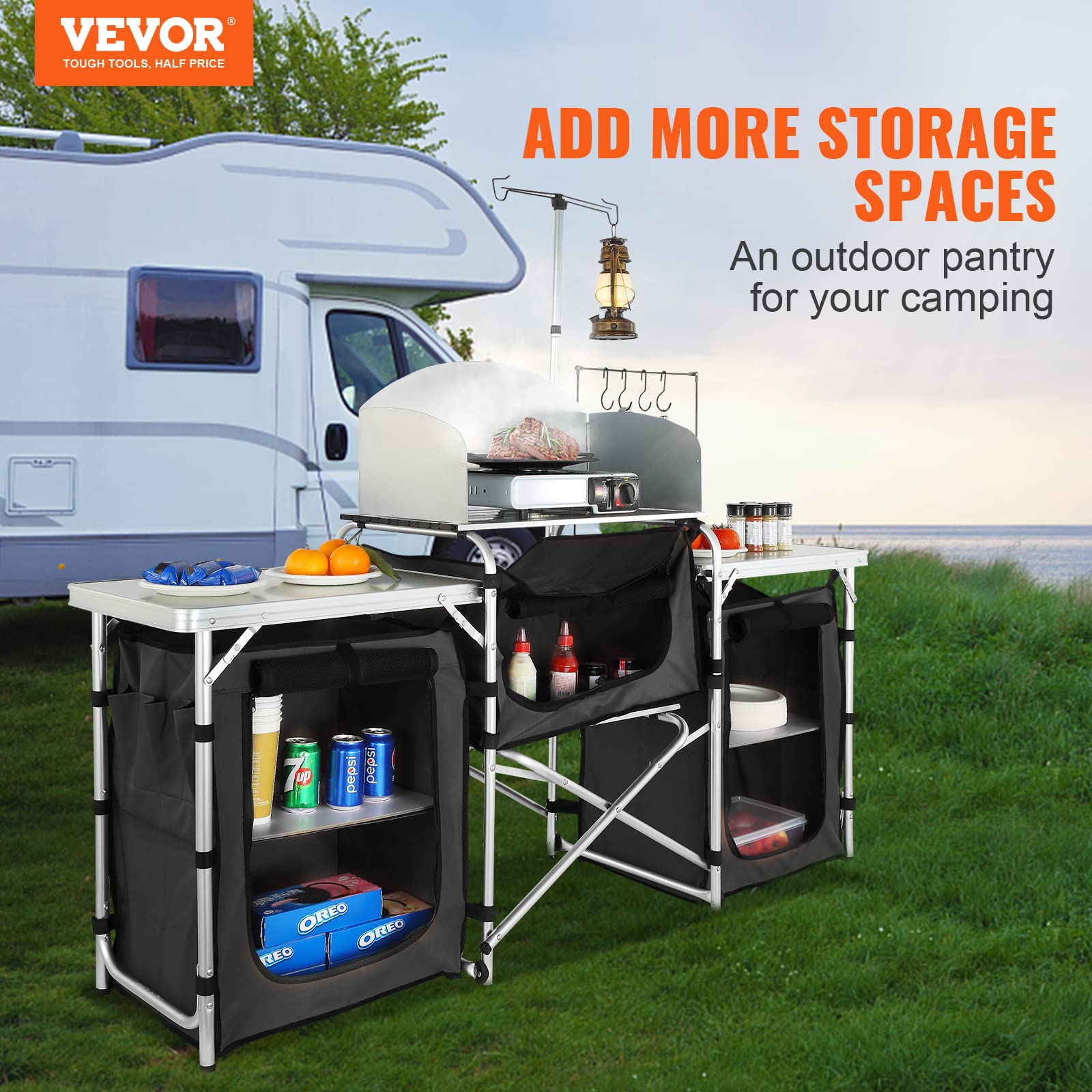 折りたたみ式屋外調理台 アルミ製クックステーション 3つの収 - Camping Cooking Cupboard のレビューと価格