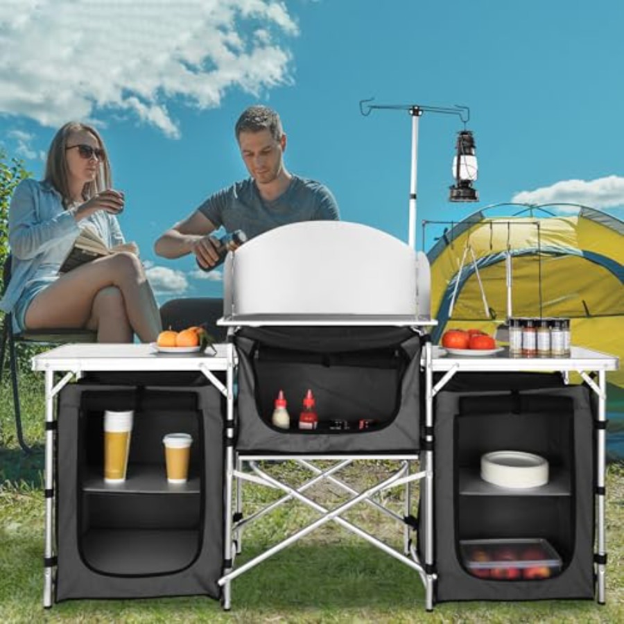 キャンプ用キッチンテーブル、折りたたみ式屋外調理台、収納キャ - Camping Cooking Cupboard のレビューと価格
