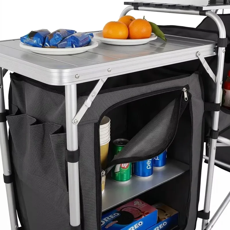 卸売大型アルミ製屋外キャンプキッチンステーション収納棚折りた - Camping Cooking Cupboard のレビューと価格